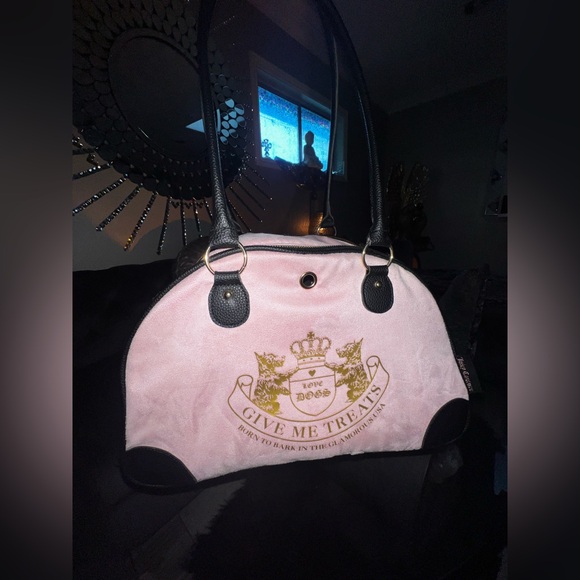 RARE Juicy Couture "GIVE ME TREATS" Pet Carrier 👑 Pink Velour Travel Bag - Picture 14 of 17